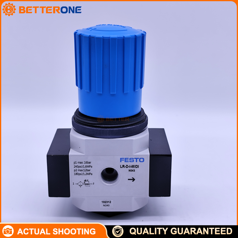 Festo LR-3/8-D-I-MIDI Pressure Regulator (192312), G3/8, 0–16 bar, 0.5–12 bar Regulating Range, 3200 l/min (DIN 1343), With Pressure Gauge, Lockable Rotary Knob