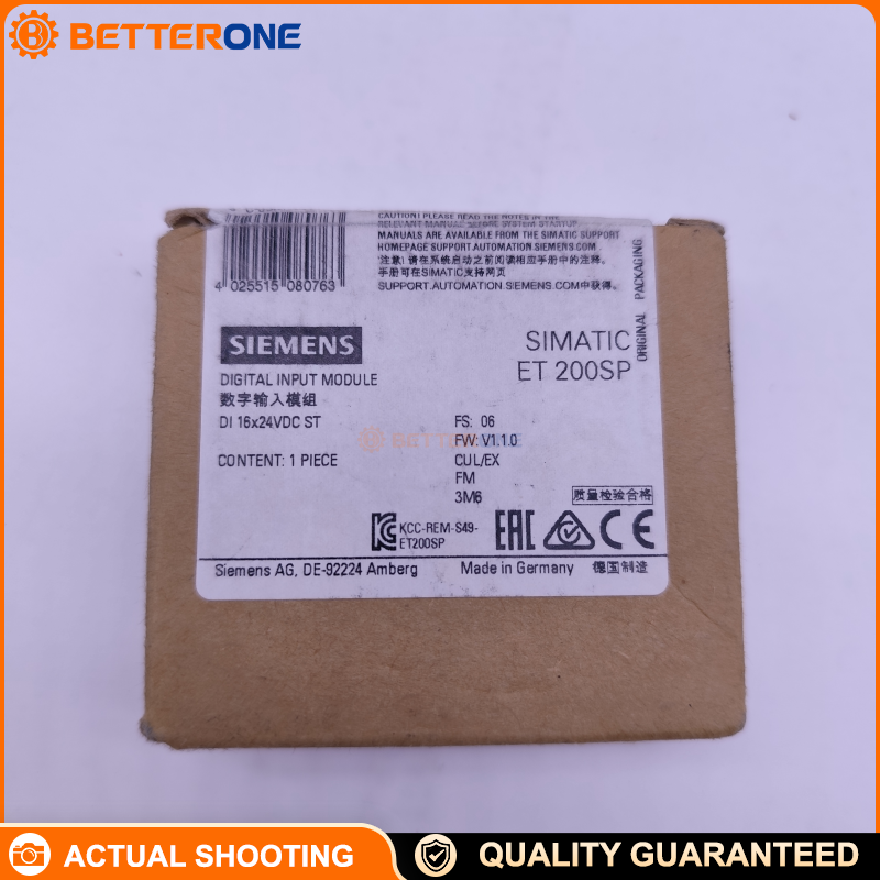 Siemens SIMATIC ET 200SP 6ES7131-6BH00-0BA0 Digital Input Module, DI 16×24 VDC Standard (ST), Fits BU Type A0, Color Code CC00, Module Diagnostics, 0.05–20 ms Input Delay, 15 mm Width