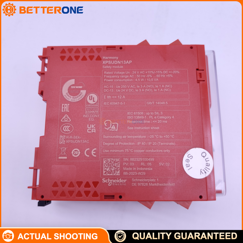 Schneider Electric Harmony XPSU XPSUDN13AP Safety Module, Cat.4, 24 VAC/DC, 6 Safety Inputs, 3NO + 1NC Safety Outputs, E-Stop / Guard / Light Curtain Monitoring, Screw Terminals