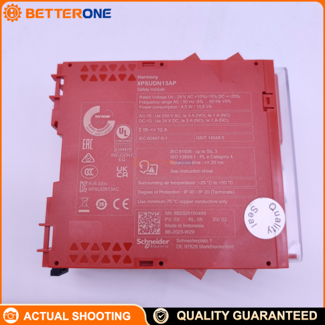 Schneider Electric Harmony XPSU XPSUDN13AP Safety Module, Cat.4, 24 VAC/DC, 6 Safety Inputs, 3NO + 1NC Safety Outputs, E-Stop / Guard / Light Curtain Monitoring, Screw Terminals