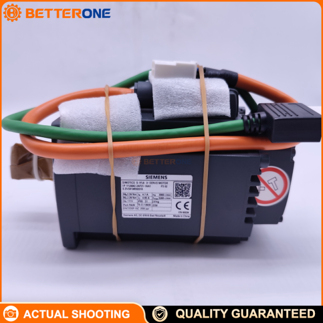Siemens SIMOTICS S-1FL6 Servo Motor 1FL6042-2AF21-1AA1, 0.75 kW, 3000 rpm, 2.39 Nm, TTL Incremental Encoder 2500 S/R (13-bit), IP65, Low Inertia, IM B5, Feather Key Shaft, Cable Outlet