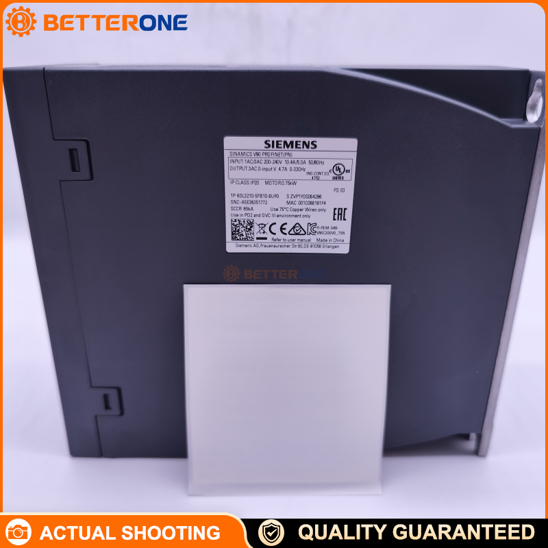 Siemens SINAMICS V90 6SL3210-5FB10-8UF0 Servo Drive with PROFINET, 0.75 kW, 200–240 VAC (1/3-Phase), 45–66 Hz, 4.70 A Rated (14.10 A Max), IP20, Natural Convection, Frame FSC, 80×170×195 mm
