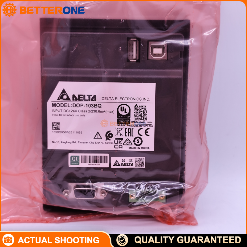 Delta DOP-103BQ 4.3" HMI Touch Panel, 480×272 TFT LCD, RS-232/RS-485 + RS-422/RS-485, USB Host/Slave, 24VDC (-15%~+15%), IP65/NEMA4 Front, 137×103×37.1mm