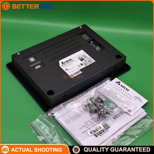 Delta DOP-107BV 7" HMI Touch Panel, 800×480 TFT LCD, Cortex-A8 800MHz, 256MB RAM + 256MB Flash, USB Host/Slave, RS-232/RS-485 (Flow Control) + RS-422/RS-485, 24VDC (±15%), IP65/NEMA4 Front