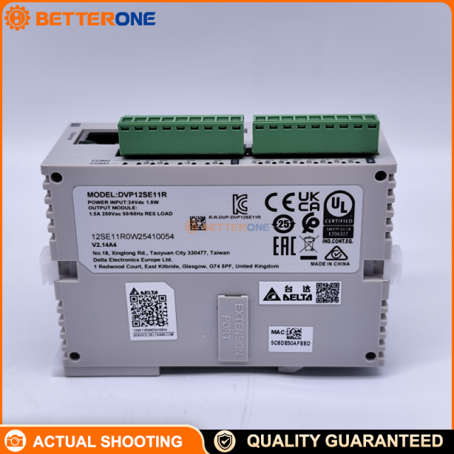 Delta DVP12SE11R DVP‑SE PLC Main Controller, 8 Digital Inputs + 4 Relay Outputs, 24 VDC, Embedded Ethernet/USB/2×RS‑485, 16K Steps Program Memory