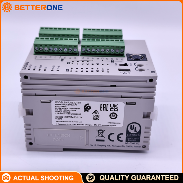 Delta DVP20SX211R Slim PLC CPU (DVP-SX2), 20 I/O (8DI/6DO Relay + 4AI/2AO), 24VDC, 16K Steps, Built-in USB/RS-232/RS-485, DIN Rail