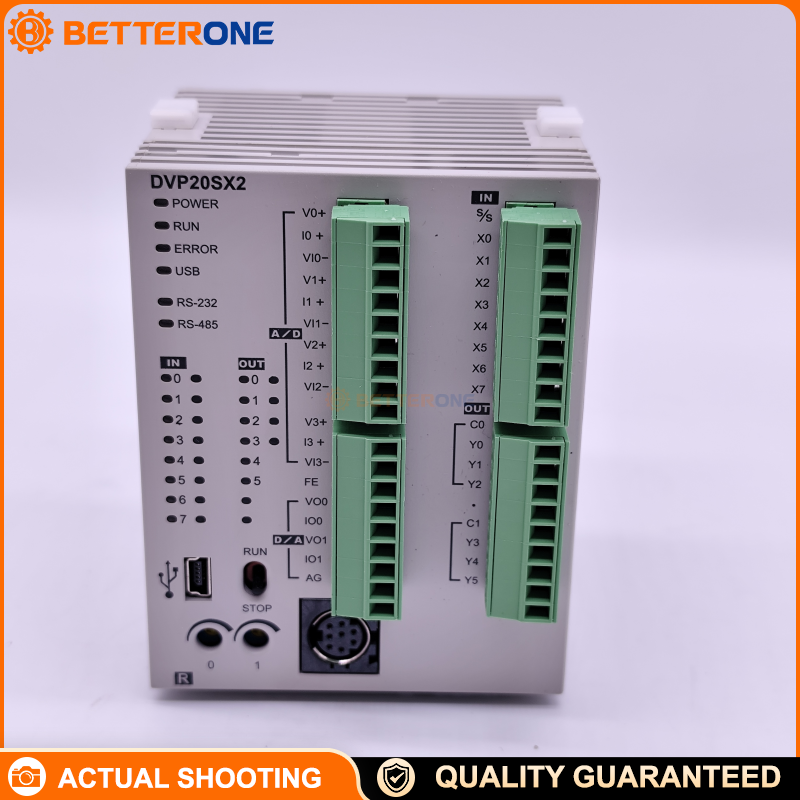Delta DVP20SX211R Slim PLC CPU (DVP-SX2), 20 I/O (8DI/6DO Relay + 4AI/2AO), 24VDC, 16K Steps, Built-in USB/RS-232/RS-485, DIN Rail