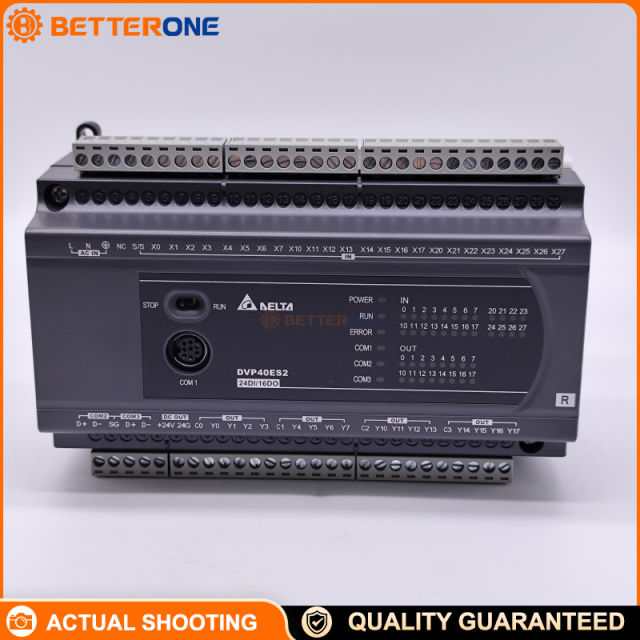 Delta DVP40ES200R DVP-ES2 PLC CPU, 40-Point (24DI/16DO) Relay Output, 100–240VAC Power Supply, 3 COM Ports (RS-232 + 2×RS-485), DIN Rail