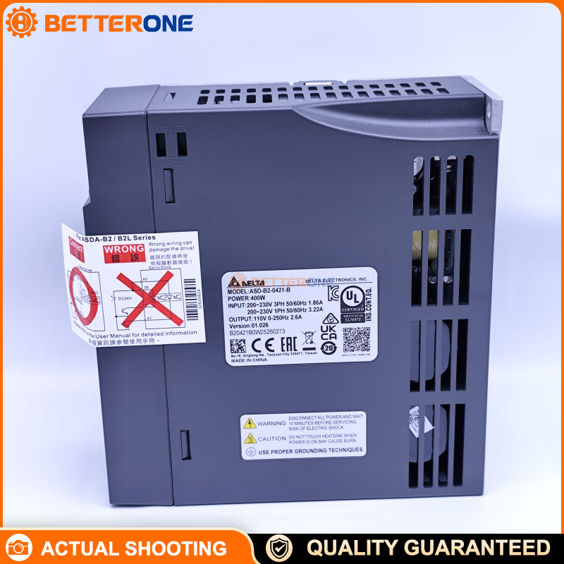 Delta ASDA-B2 Servo Drive ASD-B2-0421-B, 400W AC Servo Amplifier, 220VAC Supply (230V Rated), 1-Phase / 3-Phase Input, 2.6A Output, RS-232/RS-485, 0–55°C, Chassis Mount