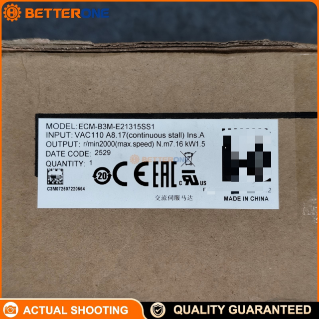 Delta ECM-B3M-E21315SS1 AC Servo Motor, 1.5kW, 220VAC, 2000rpm, 7.16N·m, Medium Inertia, 130mm Frame, 24-bit Incremental Optical Encoder, Brake + Oil Seal, Keyway Shaft