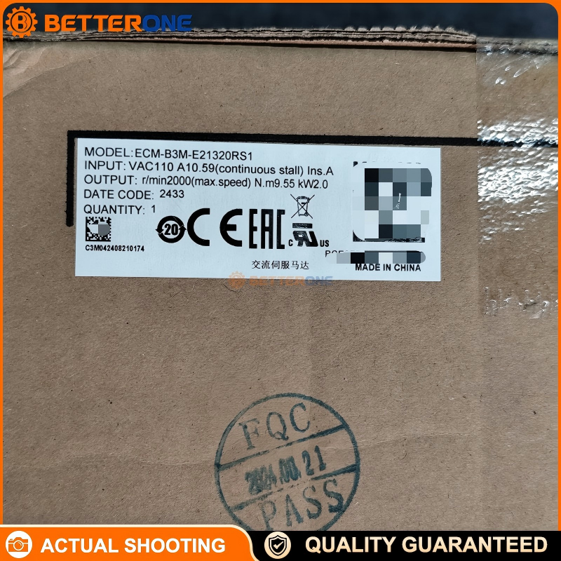 Delta ECM-B3M-E21320RS1 AC Servo Motor, 2kW, 220VAC, 2000rpm, 9.55N·m, Medium Inertia, 130mm Frame, 24-bit Incremental Optical Encoder, Keyway Shaft, Oil Seal, No Brake
