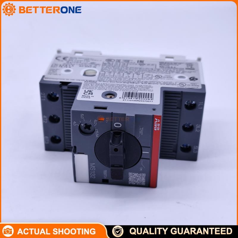 ABB MS132-6.3 Manual Motor Starter 1SAM350000R1009, 3-Pole MPCB, Adjustable 4.0–6.3A, Trip Class 10, 690VAC, Ics up to 100kA (400VAC), 45mm Width, DIN Rail, Screw Terminals