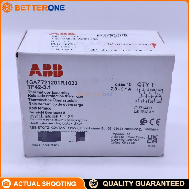 ABB TF42-3.1 Thermal Overload Relay 1SAZ721201R1033, Adjustable 2.3–3.1A, Trip Class 10, 3-Pole, 1NC+1NO, Direct Mount for AF Contactors, 690VAC / 600VDC, IP20