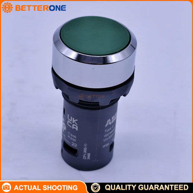 ABB CP1-30G-11 Pushbutton 1SFA619100R3072, 22mm Flush Momentary Green, Non-Illuminated, 1NO+1NC, Metal Bezel, Ui 300V, Front IP66/IP67/IP69K