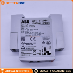 ABB CT-AHD.12 Time Relay 1SVR500110R0000, OFF-Delay (Delay on Break), 0.05s–100h (7 Ranges), 24–240VAC / 24–48VDC, 1 c/o SPDT 250V 4A, DIN Rail