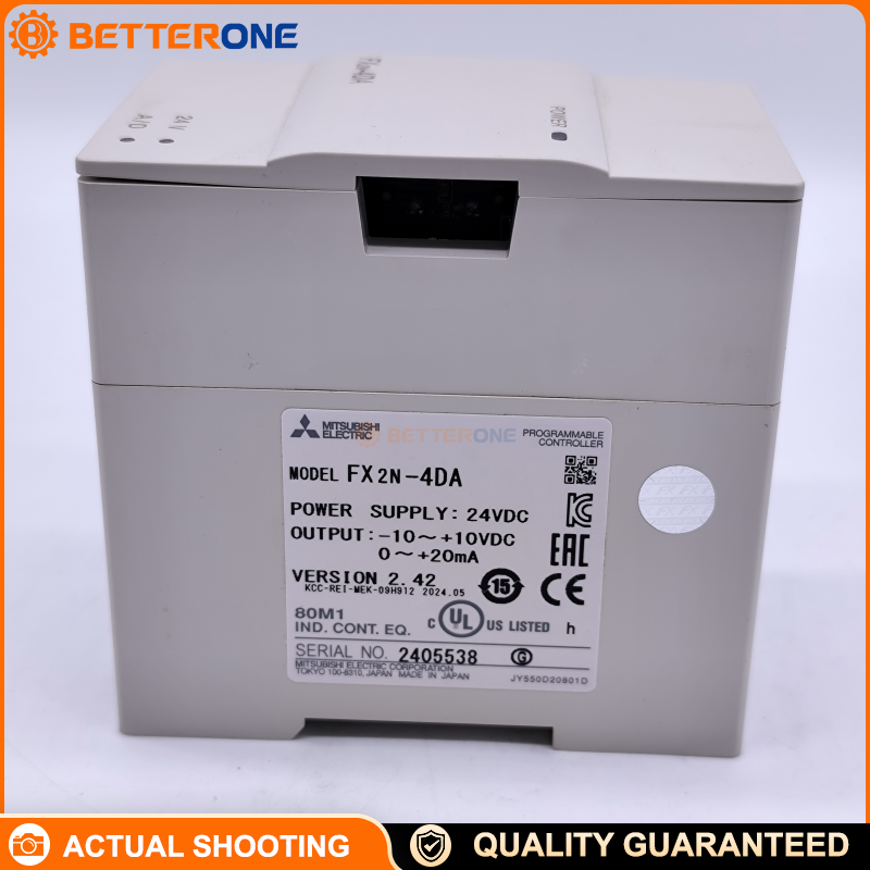 Mitsubishi FX2N-4DA Analog Output Module, 4 Channels, Voltage/Current Selectable (-10–+10V / 0–20mA / 4–20mA), 12-bit Class, 8 I/O Points for MELSEC-FX2N PLC