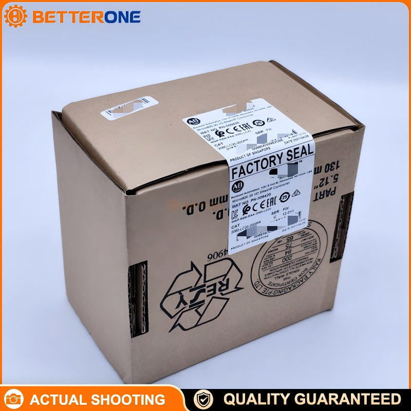 Allen-Bradley Micro820 PLC 2080-LC20-20QBB, 20-Point, 12×24VDC DI, 7×24VDC Source DO, 4×0–10V AI, 1×0–10V AO, Embedded Ethernet, RS-232/485, MicroSD, RTC, 2 Plug-In Slots