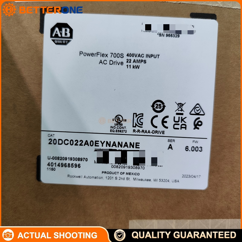 Allen-Bradley PowerFlex 700S AC Drive 20DC022A0EYNANANE, 400VAC 3-Phase, 22A, 11kW Normal Duty / 7.5kW Heavy Duty, IP20 / NEMA Type 1, Brake IGBT Installed, No Comm Module, Phase II Control