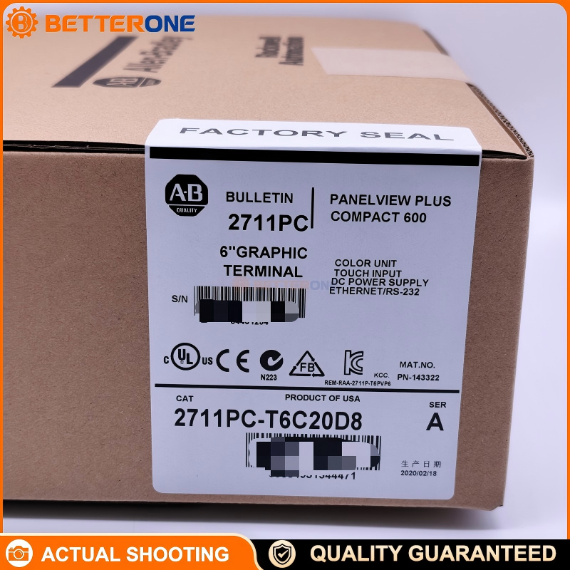 Allen-Bradley 2711PC-T6C20D8 PanelView Plus 6 Compact 600 HMI, 5.7" Color TFT Touch, 320×240, Ethernet (10/100) + RS-232, 18–30VDC