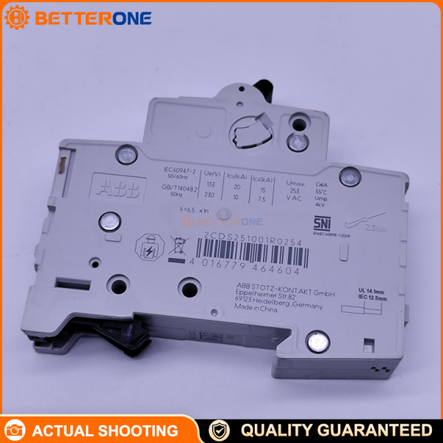 ABB S201-C25 Miniature Circuit Breaker 2CDS251001R0254, 1-Pole, C Curve, 25A, 6kA @ 230/400VAC, Ui 440V, Uimp 4kV, DIN Rail, Screw Terminals