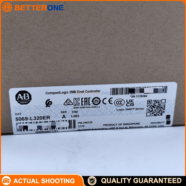 Allen-Bradley 5069-L320ER CompactLogix 5380 Controller, 2MB Memory, Max 16 Local I/O Modules, 40 EtherNet/IP Nodes, Dual Ethernet Ports, USB, SD Card