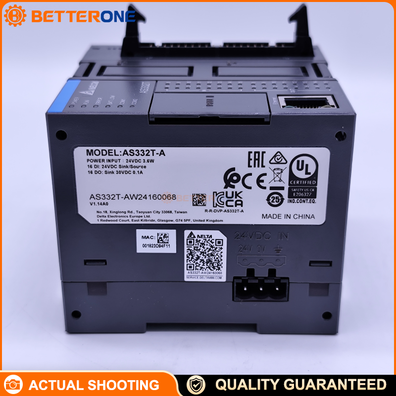 Delta AS332T-A AS Series Modular PLC CPU, 24VDC, 16DI/16DO, Ethernet + USB + RS-485×2, 128K Steps Program, 64K Words Memory, Up to 32 Expansion Modules, 6-Axis 200kHz Pulse Positioning