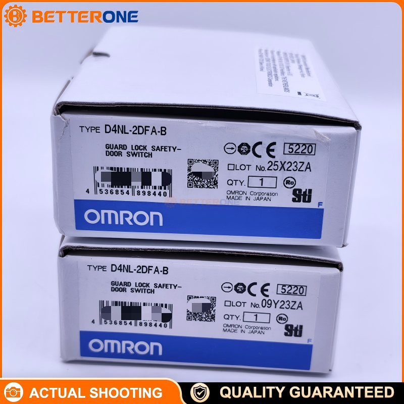 OMRON D4NL-2DFA-B Guard Lock Safety Door Switch, Key-Operated, 2NC Door + 2NC Lock Monitor, 24VDC Solenoid, Power-to-Unlock, IP67, 1300N Holding Force, G1/2