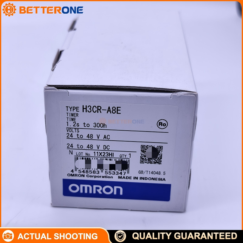 OMRON H3CR-A8E Multi-Function Timer Relay, 1/16 DIN 48×48mm, 8-Pin Plug-in, 0.05s–300h, DPDT Output (Time-limit + Instantaneous SPDT), ON Delay/Flicker/Interval/One-shot, AC/DC Supply