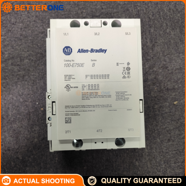 Allen-Bradley 100-E750ED11 IEC Power Contactor, 750A AC-3, 3-Pole, Electronic Coil w/ PLC Interface, 100–250VAC/DC, 1NO+1NC Aux, Bar Connections