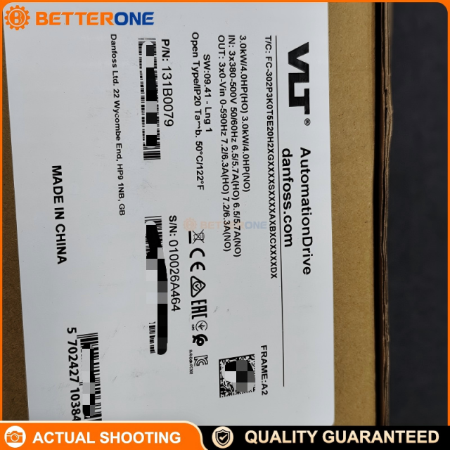 Danfoss VLT® AutomationDrive FC 302 FC-302P3K0T5E20H2XGXXXXSXXXXAXBXCXXXXDX VFD, 3.0kW 4HP, 3-Phase 380–500VAC, IP20 Chassis, H2 RFI Filter, Graphical LCP, No Brake Chopper