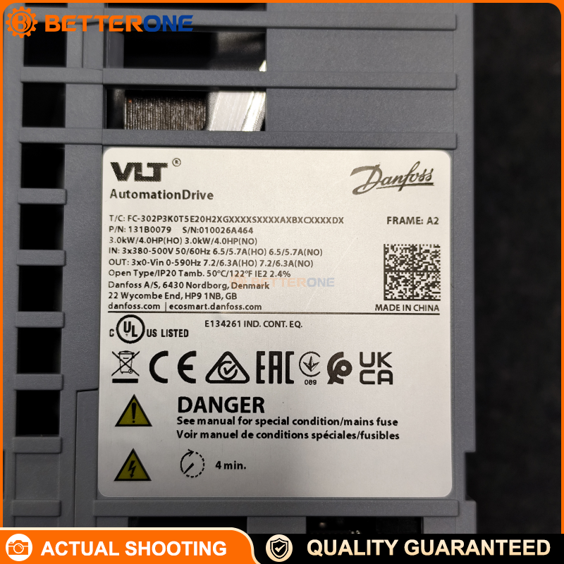 Danfoss VLT® AutomationDrive FC 302 FC-302P3K0T5E20H2XGXXXXSXXXXAXBXCXXXXDX VFD, 3.0kW 4HP, 3-Phase 380–500VAC, IP20 Chassis, H2 RFI Filter, Graphical LCP, No Brake Chopper