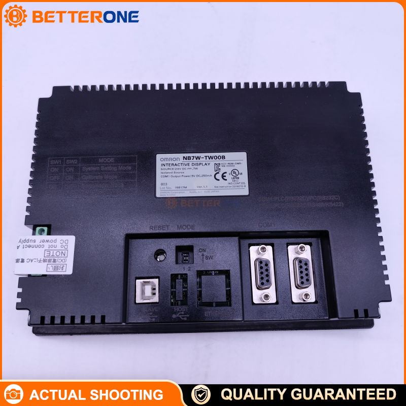 OMRON NB7W-TW00B NB Series HMI Touch Panel, 7" WVGA 800×480 TFT Color, 65K Colors, IP65 Front, 2×RS-232 + RS-422/485, 2×USB, 24VDC