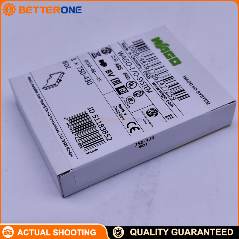 WAGO 750-430 8-Channel Digital Input Module, 24VDC, 3ms, High-Side (Positive Switching), 1-Wire Sensor Connection, DIN-Rail, IP20