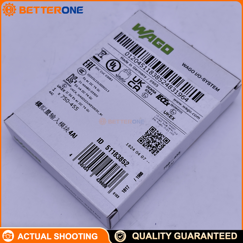 WAGO 750-455 4-Channel Analog Input Module, 4–20 mA, Single-Ended, 12-Bit, 10 ms Conversion, 100 Ω Input Resistance, 32 V Max Input, Isolated Signal, 2-Wire Sensors