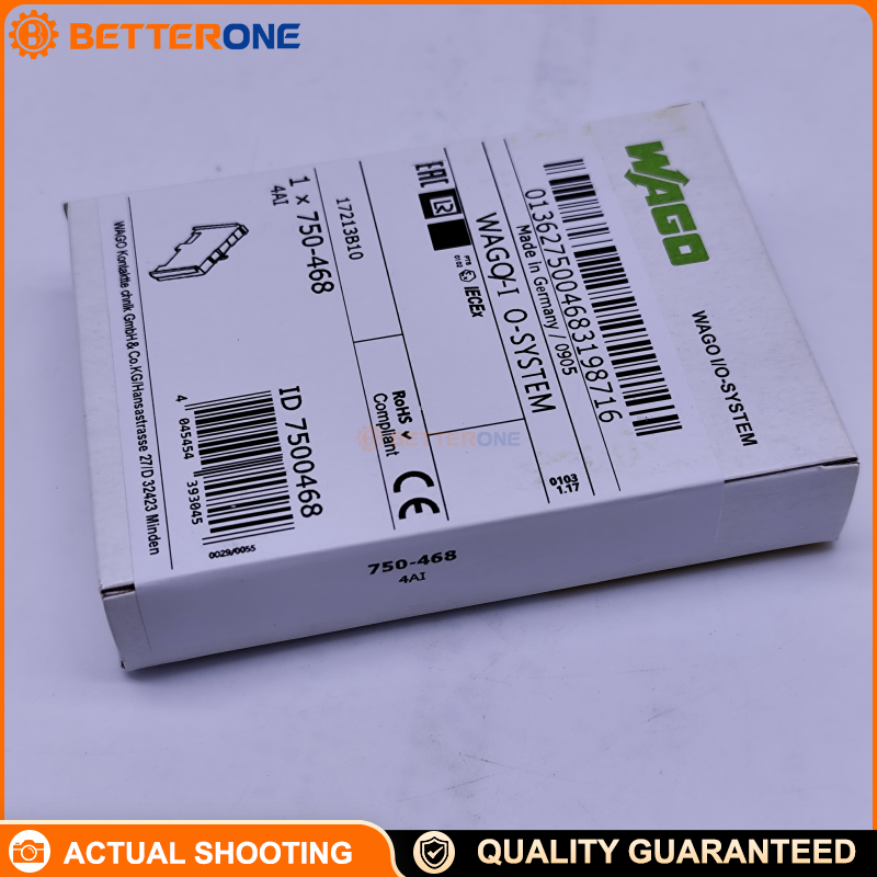 WAGO 750-468 4-Channel Analog Input Module, 0–10 VDC, Single-Ended, 12-Bit, 4 ms Conversion, 133 kΩ, 500 V Isolation, DIN-Rail, IP20