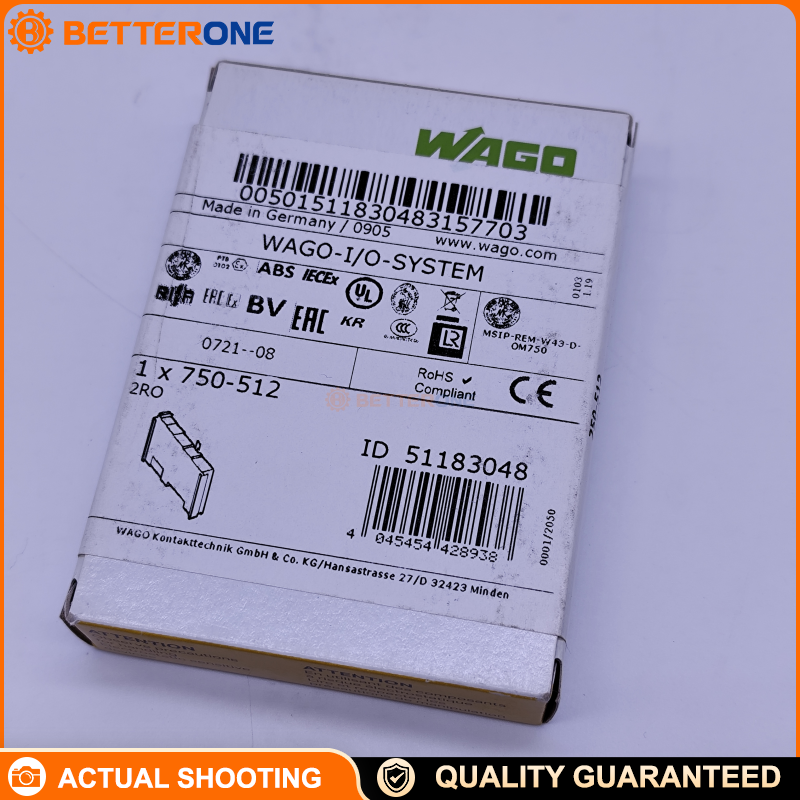 WAGO 750-512 2-Channel Relay Output Module, 2×NO (Make Contact), 250VAC 2A, 500VA/60W Switching Power, DIN-Rail, IP20, 0–55°C