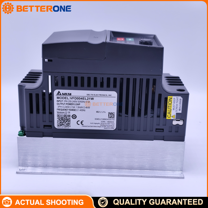 Delta VFD004EL21W(-1) VFD-EL-W Series AC Drive, 230V 1-Phase Input, 0.4kW (0.5HP), 2.5A Output, V/F & Sensorless Vector Control, 0.1–400Hz