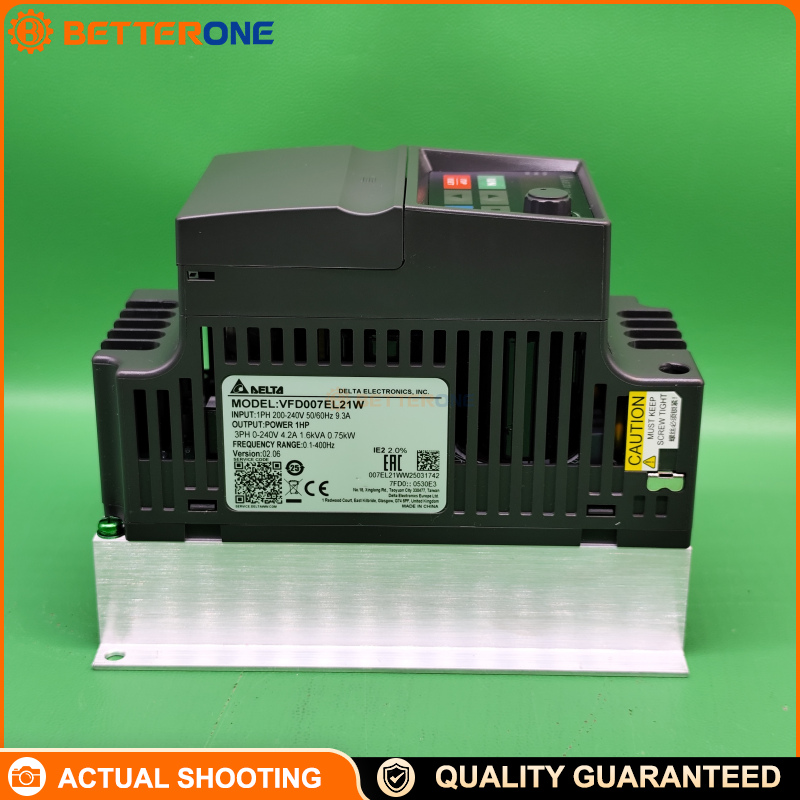Delta VFD007EL21W(-1) VFD-EL-W Series AC Drive, 230V 1-Phase Input, 0.75kW (1HP), 4.2A Output, V/F + Sensorless Vector Control, 0.1–400Hz, RS-485 Modbus, IP20