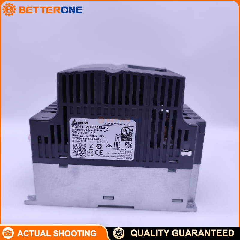 Delta VFD015EL21A VFD-EL Series AC Drive, 230V 1-Phase Input, 1.5kW (2HP), 7.5A Output, V/Hz (Scalar) Control, 0.1–600Hz, Built-in EMI Filter, RS-485 Modbus, IP20