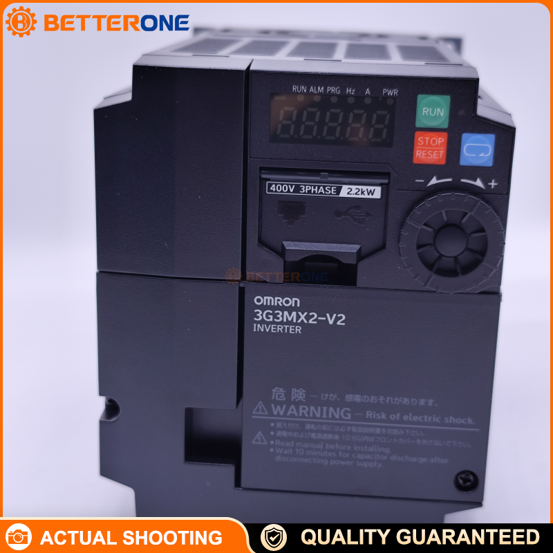 Omron 3G3MX2-A4022-V2 MX2 Series Inverter, 3-Phase 380–480VAC, 2.2kW (3HP), 5.5A, Built-in Braking Chopper & EMC Filter, Sensorless Vector Control, IP20