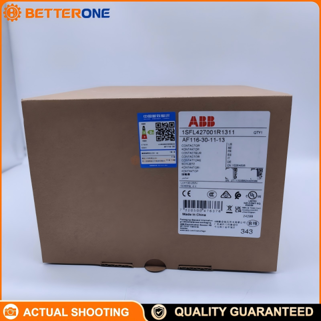 ABB AF116-30-11-13 AF Series IEC Contactor, 3-Pole (3NO) with Aux 1NO+1NC, 100–250V AC/DC Coil, 160A AC-1, 55kW @ 400VAC (AC-3), 600V UL / 1000V IEC, Screw Terminals