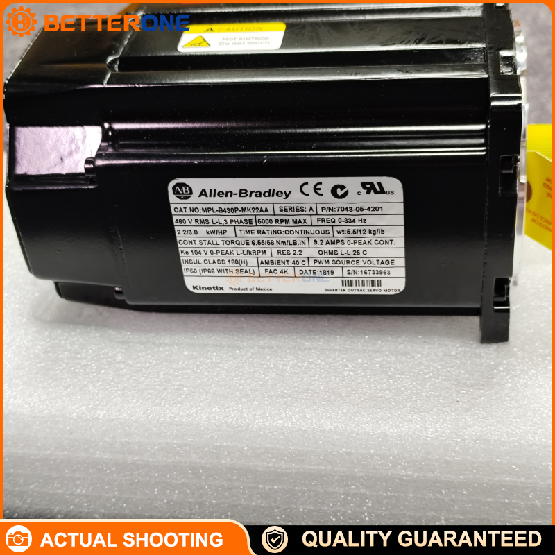 Allen-Bradley MPL-B430P-MK22AA Kinetix MPL Low-Inertia Servo Motor, 460VAC Class, 115mm Frame, 3in Stack, 5000RPM, Multi-Turn High-Resolution Encoder, Right-Angle Circular Bayonet Connector, No Brake, No Key/No Seal, IEC Metric Mount