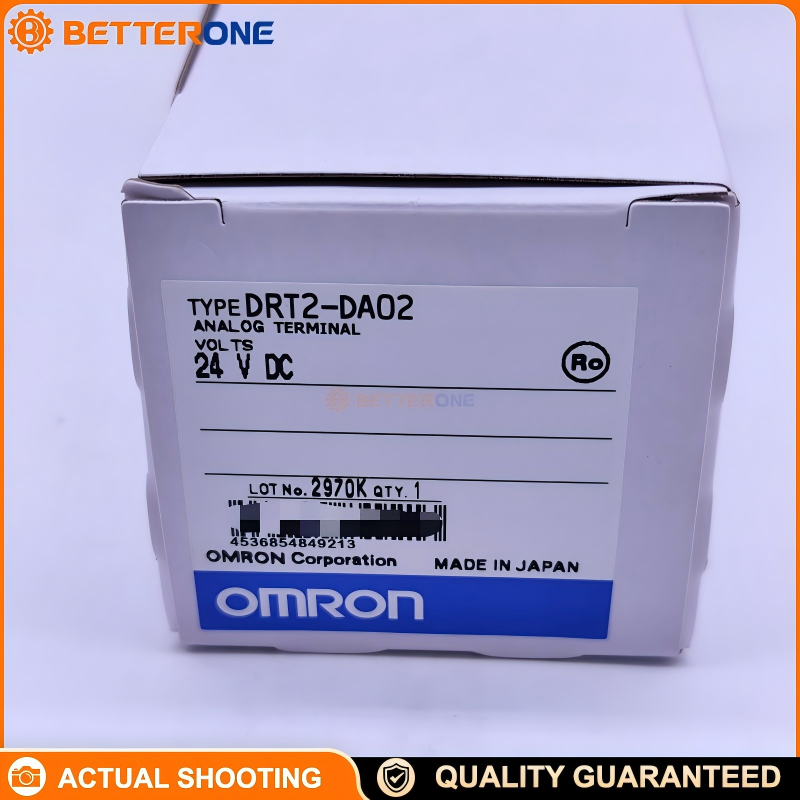 OMRON DRT2-DA02 DeviceNet Smart Slave Analog Output Terminal, 2-Ch AO, 0–5V/1–5V/0–10V/±10V, 0–20mA/4–20mA, 1/6000 FS Resolution, 2ms/2 Points, 11–25VDC Comm Power, DIN Rail, Screw Terminal