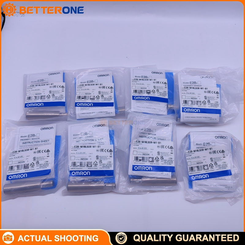 OMRON E2B-M18LS08-M1-B1 Inductive Proximity Sensor, M18 Long Body Shielded (Flush), 8mm Sensing Distance, DC 3-Wire PNP NO, M12 Connector, Nickel-Brass Housing, IP67