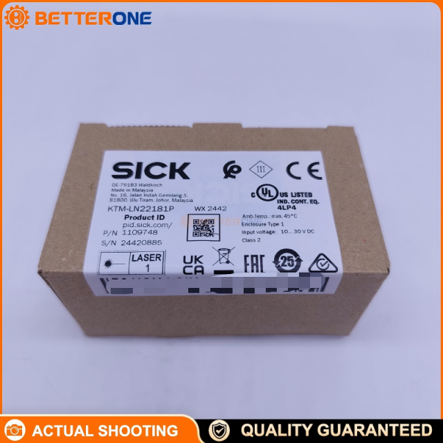 SICK KTM-LN22181P Contrast Sensor (1109748), Red Laser Mark/Contrast Detector, 50mm Sensing Distance, NPN Output 100mA, 10–30VDC, IP67, M8 4-Pin Connector, 4kHz Switching Frequency, 125µs Response Time