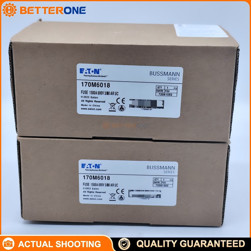 Eaton Bussmann 170M6018 High Speed Square Body Fuse Link, Class aR Semiconductor Protection, 1500A, 690V IEC / 700V UL, 200kA Breaking Capacity, Size 3, /80 Visual Top Indicator, Bolted Tag, DIN 43653, M10 Mounting