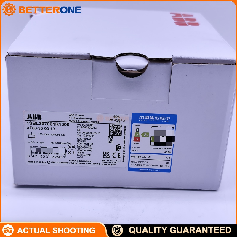 ABB 1SBL397001R1300 AF80-30-00-13 Contactor, 3-Pole 3NO, AF Coil 100–250V AC 50/60Hz / DC, Screw Terminals, Motor Control up to 37kW @ 400V (AC-3), 1000V IEC / 600V UL