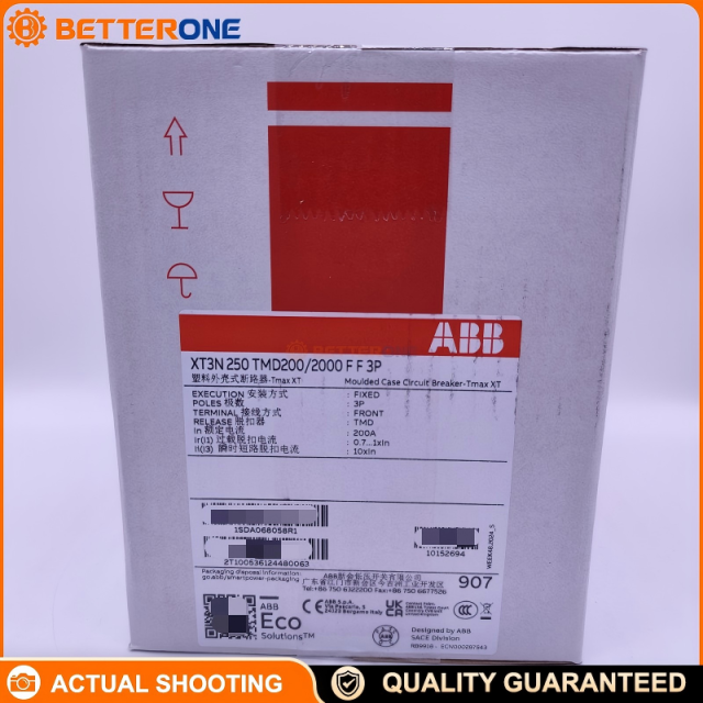 ABB 1SDA068058R1 SACE Tmax XT3N 250 MCCB Moulded Case Circuit Breaker, Fixed 3-Pole (3P), Front Terminals, Thermomagnetic Trip Unit TMD R 200–2000A, 200A Rated Current, 690V IEC