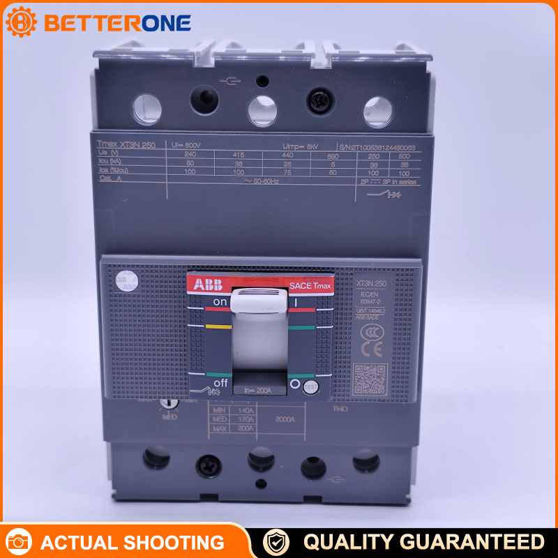 ABB 1SDA068058R1 SACE Tmax XT3N 250 MCCB Moulded Case Circuit Breaker, Fixed 3-Pole (3P), Front Terminals, Thermomagnetic Trip Unit TMD R 200–2000A, 200A Rated Current, 690V IEC