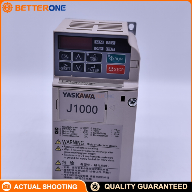 Yaskawa CIMR-JBBA0002BBA J1000 Compact VFD AC Drive, Single-Phase 200–240VAC (200V Class), 0.4kW (ND) / 0.2kW (HD), 1.9A (ND) / 1.6A (HD), IP20 Open-Chassis Micro Inverter Drive, Max 400Hz